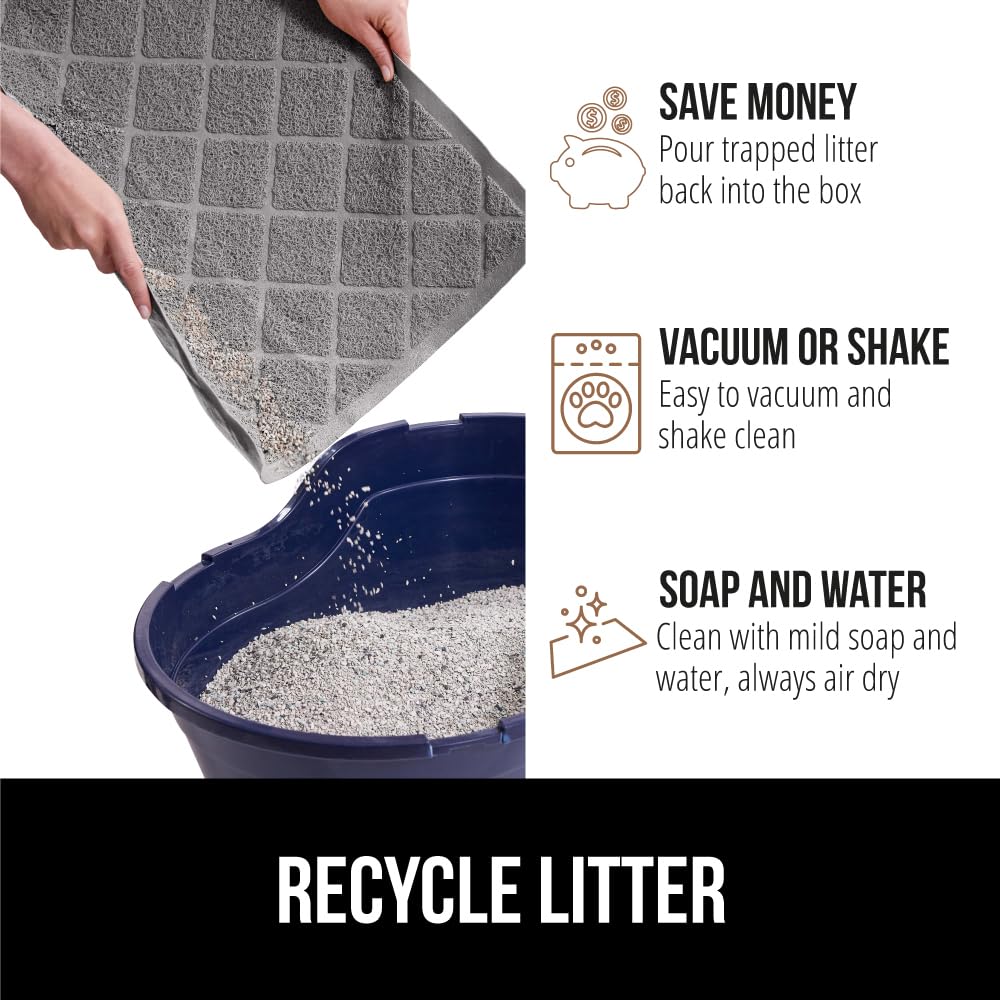 Cat Litter Box Mat, 47x35, Water Resistant Kitty Litter Trapping Mat, Textured Backing, Easy to Clean, Less Waste and Clean Floors, Kitten Supplies for Indoor Cats, Soft on Paws, Gray