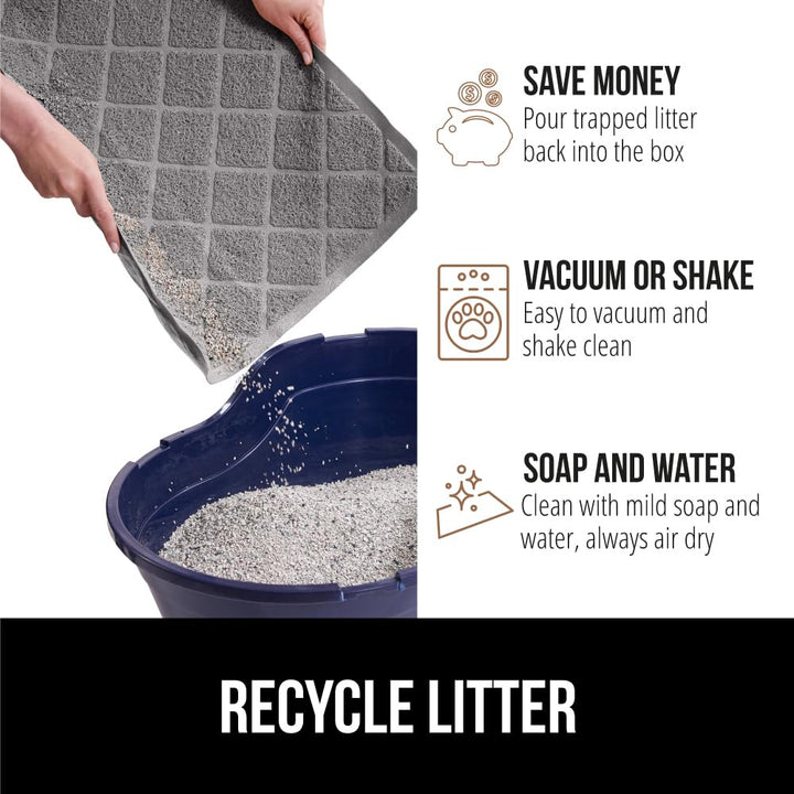 Cat Litter Box Mat, 47x35, Water Resistant Kitty Litter Trapping Mat, Textured Backing, Easy to Clean, Less Waste and Clean Floors, Kitten Supplies for Indoor Cats, Soft on Paws, Gray