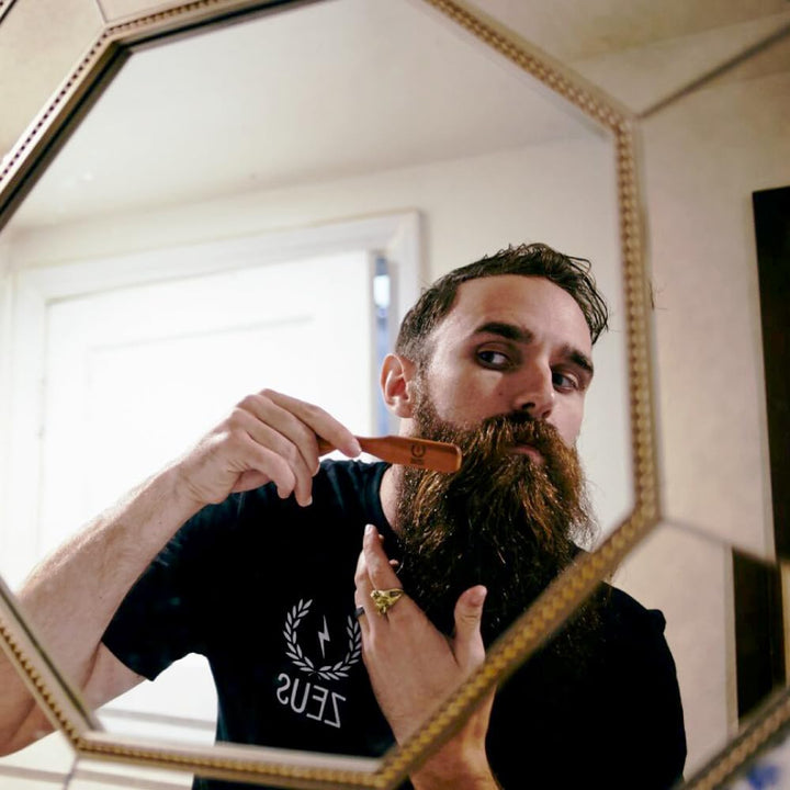Boar Bristle Beard & Mustache Handled Brush for Men, Soft Bristles, Travel Beard Care Brush with Handle (Made in Germany) J92