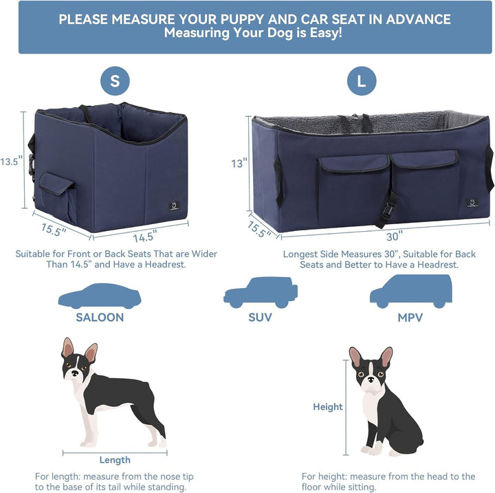 A4Pet Dog Car Seat Medium Large Size Dog - Large Dog Car Seat for 2 Dogs with Washable Cover, Safety Leashes, Storage Pockets - Pet Car Seat, Dog Booster Car Seat - Foldable & Portable