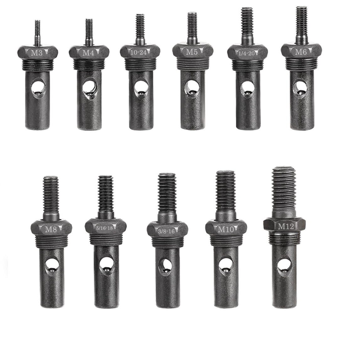 11Pcs Rivet Nut Tool Replacement Mandrels of WE882/WE889, Rivet Nut Tool Accessories Set M3 M4 M5 M6 M8 M10 M12, 10-24, 1/4-20, 5/16-18, 3/8-16 Rivet Nut Tool Spare Parts