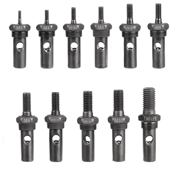 11Pcs Rivet Nut Tool Replacement Mandrels of WE882/WE889, Rivet Nut Tool Accessories Set M3 M4 M5 M6 M8 M10 M12, 10-24, 1/4-20, 5/16-18, 3/8-16 Rivet Nut Tool Spare Parts