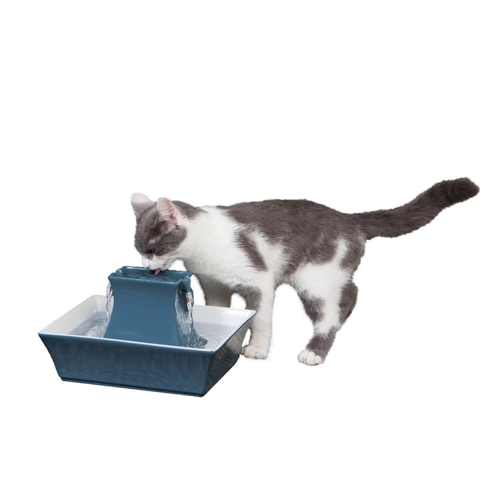 Drinkwell Pagoda Pet Water Fountain (70 oz/2.1 L) Ceramic Cat Water Fountain, Dog Water Fountain Made of Premium, Scratch-Resistant Material, Automatic Indoor Fountain, Blue