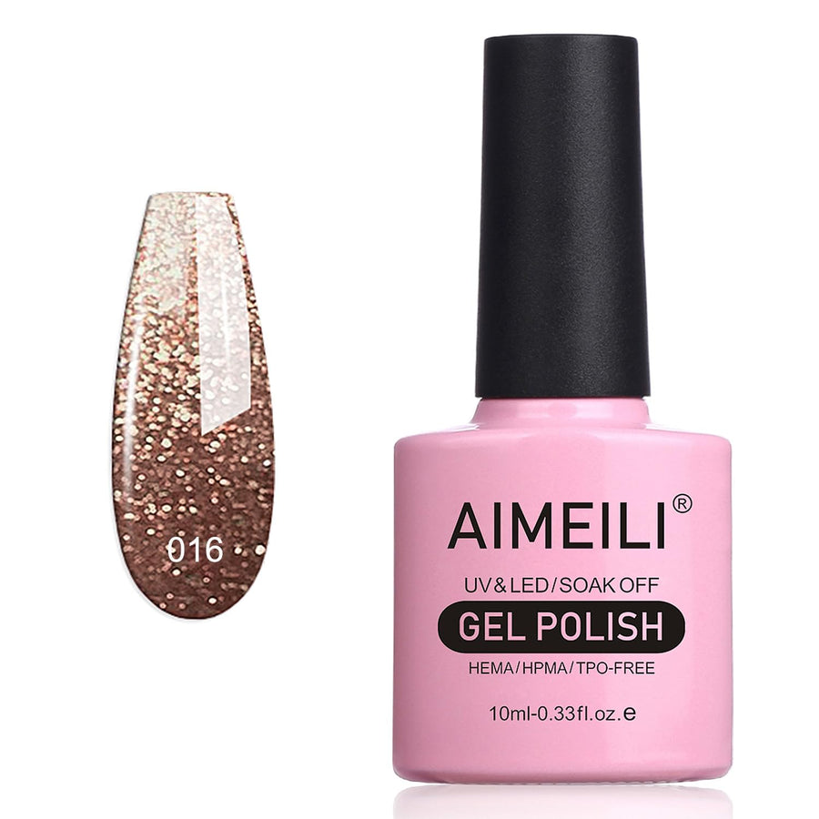 Shellac Soak Off UV LED Gel Nail Polish - Tinsel Toast Gold Diamond (016) 10ml