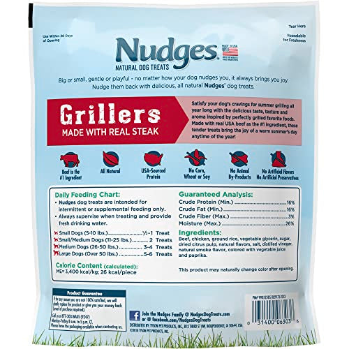 Nudges Grillers Natural Dog Treats, Steak, 16oz Bag