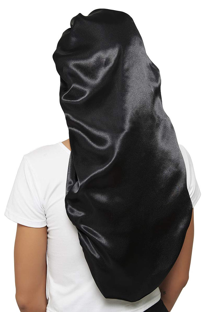 Braid Bonnet for Sleeping, Wide Elastic Band Satin Hair Wrap Sleeping Cap for Women Cap for Braids, Curly, Long Hair Black