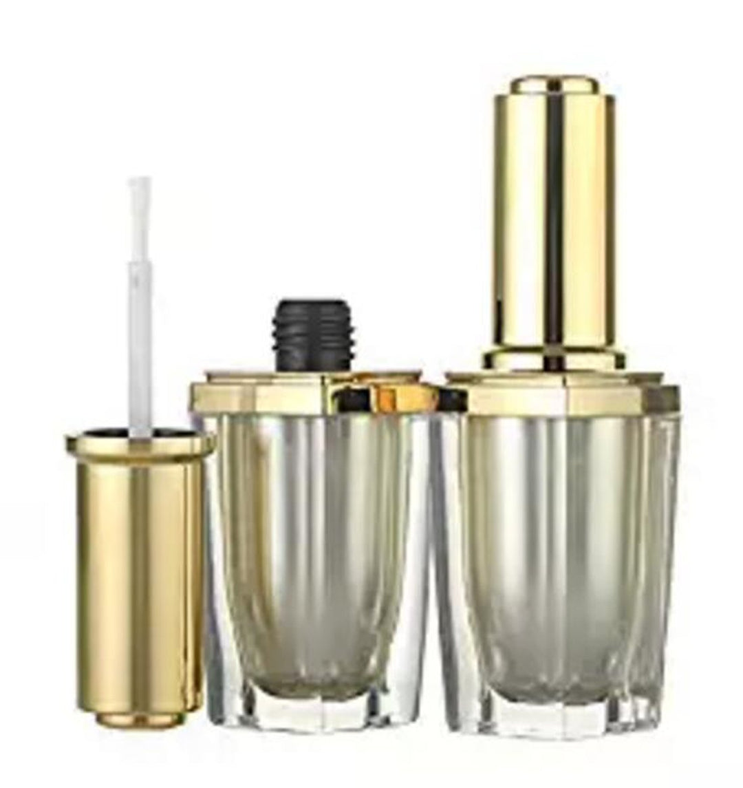 2Pcs 10Ml 0.34Oz Clear Gold Cap Empty Upscale Acrylic Nail Polish Bottles Container Manicure Top Coat Varnish Cosmetic Bottle With Brush