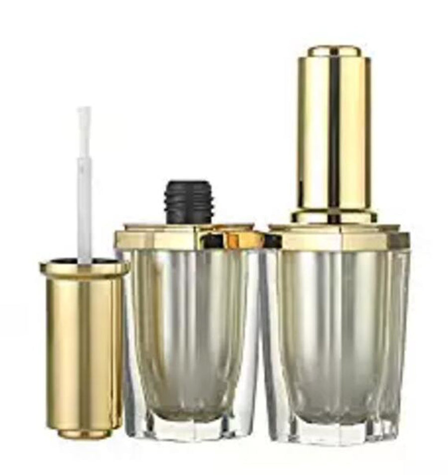 2Pcs 10Ml 0.34Oz Clear Gold Cap Empty Upscale Acrylic Nail Polish Bottles Container Manicure Top Coat Varnish Cosmetic Bottle With Brush