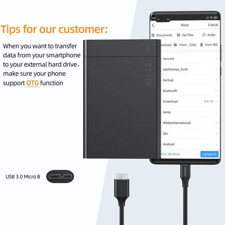 Micro USB 3.0 to USB C Cable 1 FT 10Gbps, USB 3.1 Type C to Micro B Hard Drive Cable, Micro B to USB C Compatible with Seagate, LaCie, Toshiba, Samsung, WD External Hard Drive