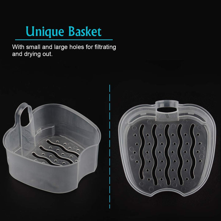 Blue: Denture Case, Denture Cup with Strainer, Denture Bath Box False Teeth Storage Box with Basket Net Container Holder for Travel, Retainer Cleaning (Blue) (Blue)