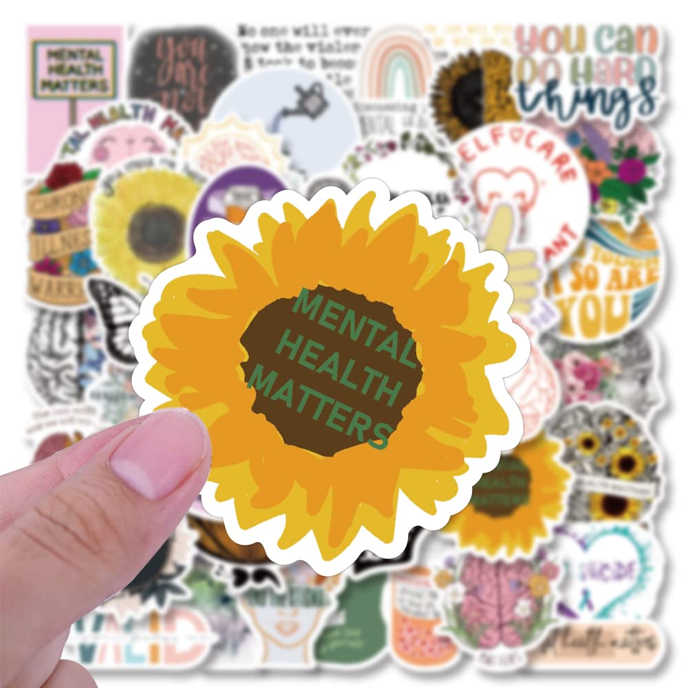 Mental Health Awareness Stickers, 52Pcs Vinyl Waterproof Mental Health Decals for Hydro Flask, Water Bottle, Laptop,Skateboard, Computer,Phone