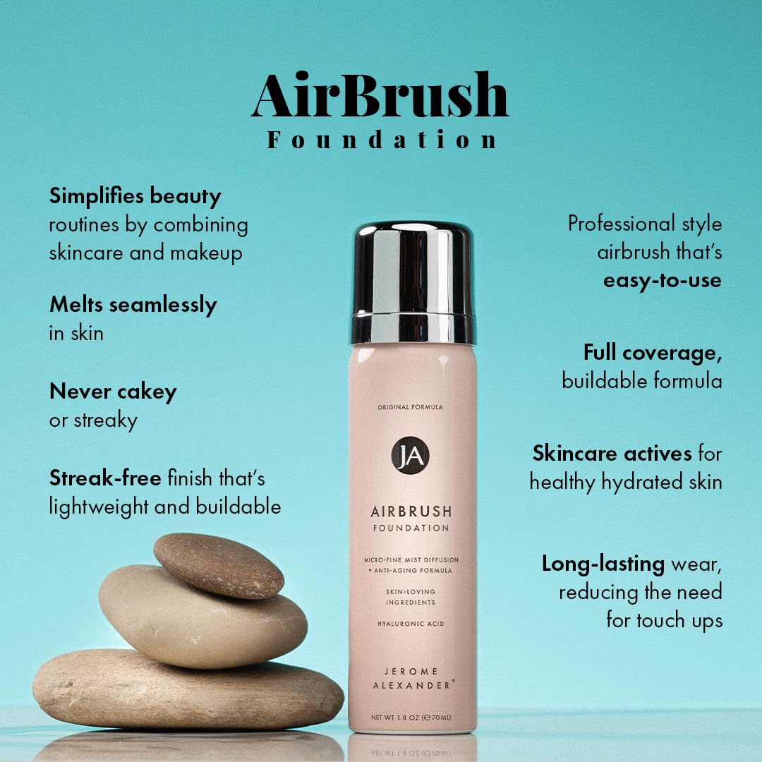 MagicMinerals AirBrush Foundation – 2pc Set with Airbrush Foundation and Kabuki Brush - Spray Makeup with Anti-aging Ingredients for Smooth Radiant Skin - Light