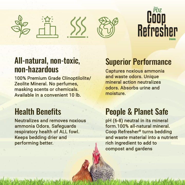 - Coop Refresher - Zeolite Odor Eliminator - Essential Chicken Coop Accessory - 10 lbs