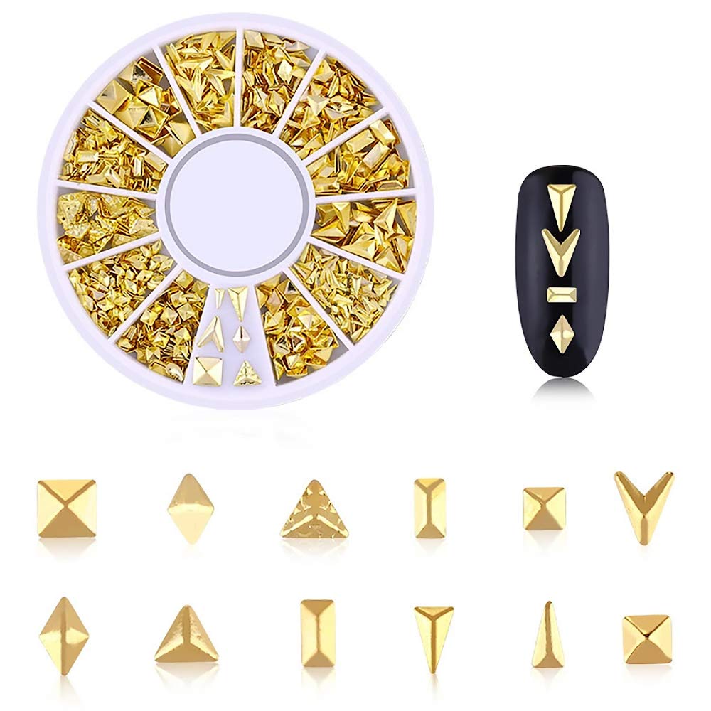 6 Boxes Gold Hollow Nail Metal Studs Modern Cross Geometry Nail Art Charm 3D Nail Jewelry Decoration With 1Pc Tweezers And Picker Pencil