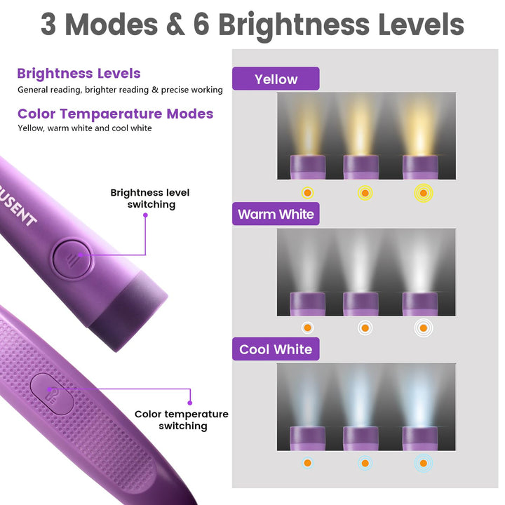 Book Light, 3-Color & 6-Brightness Reading Light, Bendable Neck Light, 80-hr Lasting Rechargeable Lamp, Perfect Book Light for Reading in Bed, Knitting, Camping, Repairing, Book Lovers Gifts