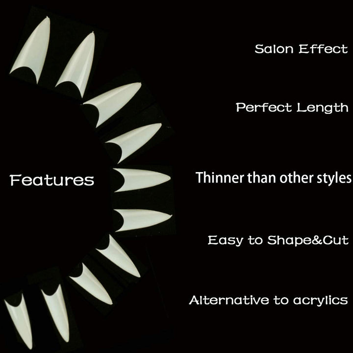 Kissbuty 500 PCS Stiletto Nails Natural Color Sharp Ending False Acrylic Nail Art Tips 10 Sizes With Box Perfect Length for Nail Salons and DIY Nail Art at home (Natural Stiletto Nail Tips)