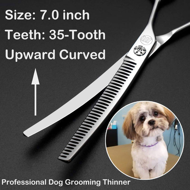 Professional 7.0 Dog Grooming Chunkers Scissors, Upward Curved Pets Grooming Thinning/Blending Shears - Japan 440C Stainless Steel for Pet Groomers or Family DIY Use
