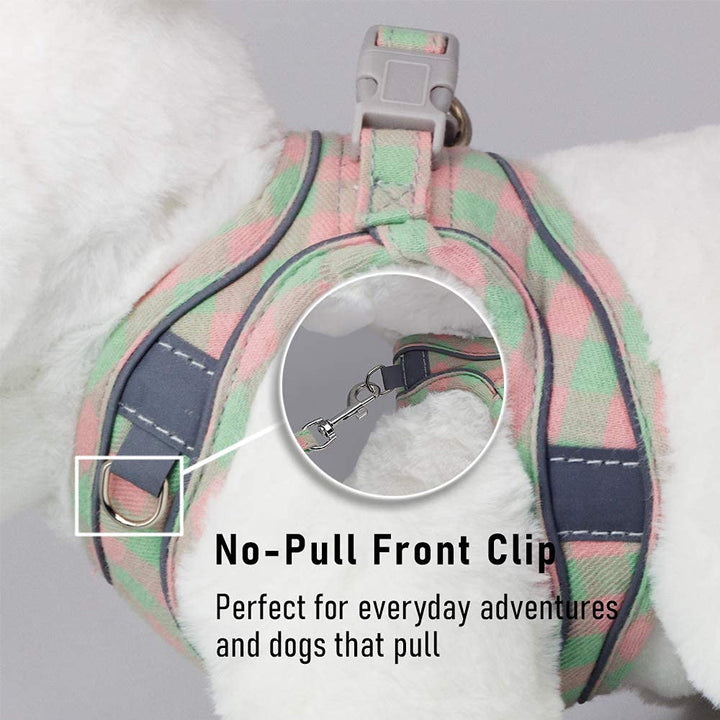 Reflective Dog Harness Basic Plaid Soft Chest Vest for Kitties Puppy Small Pets 150cm Leash with Easy Control Handle XS