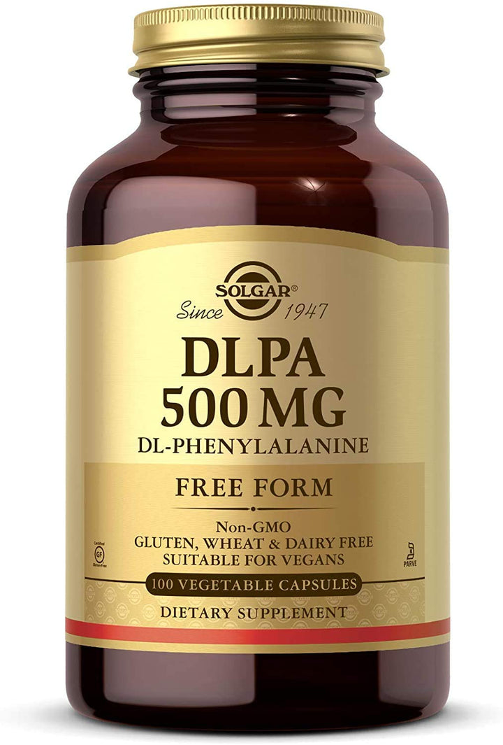 Solgar DLPA 500 mg, 100 Vegetable Capsules - Free Form DL-Phenylalanine - Supports Central Nervous System - Vegan, Gluten Free, Dairy Free, Kosher - 100 Servings