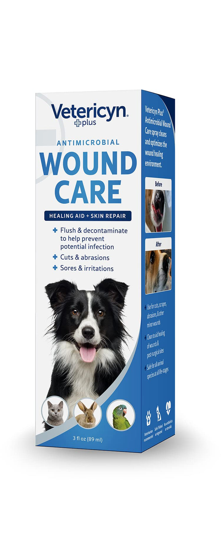 Plus Dog Wound Care Spray | Healing Aid and Skin Repair, Clean Wounds, Relieve Dog Skin Allergies, Safe for All Animals. 3 ounces