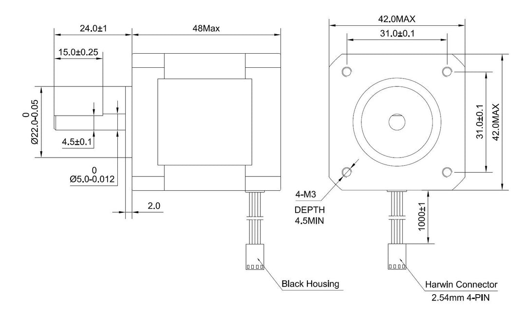 Nema 17 Stepper Motor Bipolar 2A 59Ncm(84oz.in) 48mm Body 4-Lead W/ 1m Cable and Connector Compatible with 3D Printer/CNC