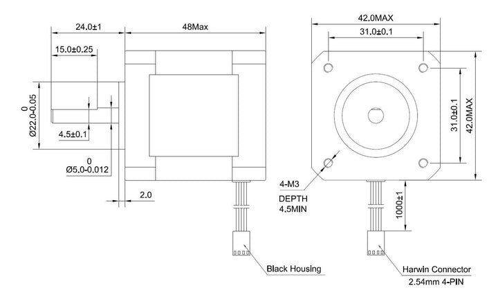 Nema 17 Stepper Motor Bipolar 2A 59Ncm(84oz.in) 48mm Body 4-Lead W/ 1m Cable and Connector Compatible with 3D Printer/CNC