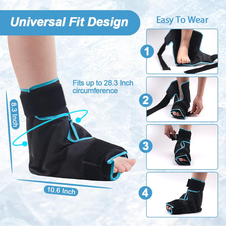 Ice Pack Foot Ice Pack Wrap for Plantar Fasciitis, Edema, Achilles Tendonitis Relief, Gel Foot Cold Pack Hot Cold Therapy Ice Boot for Foot and Ankle Swelling, Sprained Ankles Heels - Black