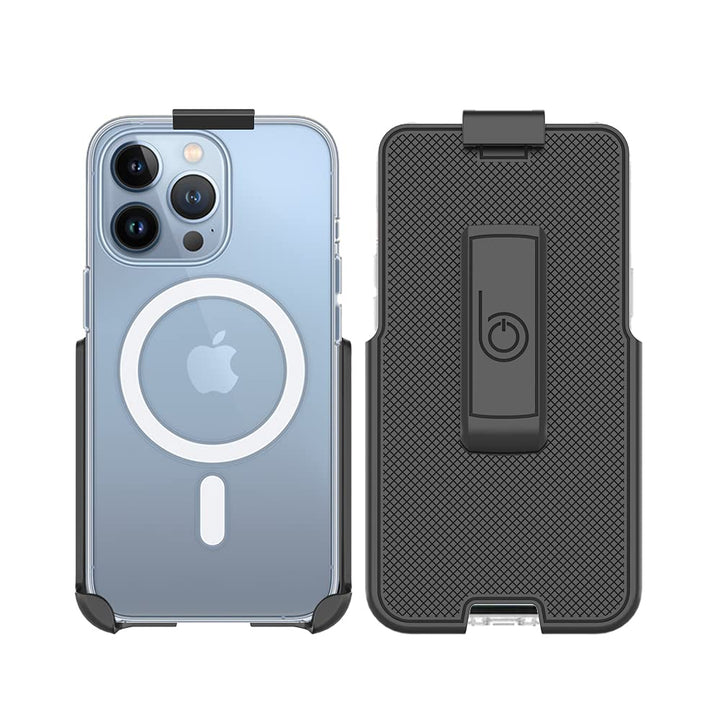Belt Clip Holster Compatible with Apple Clear Case for iPhone 13 Pro Max with MagSafe - Features: Built in Kickstand (Holster Only, Case is NOT Included)