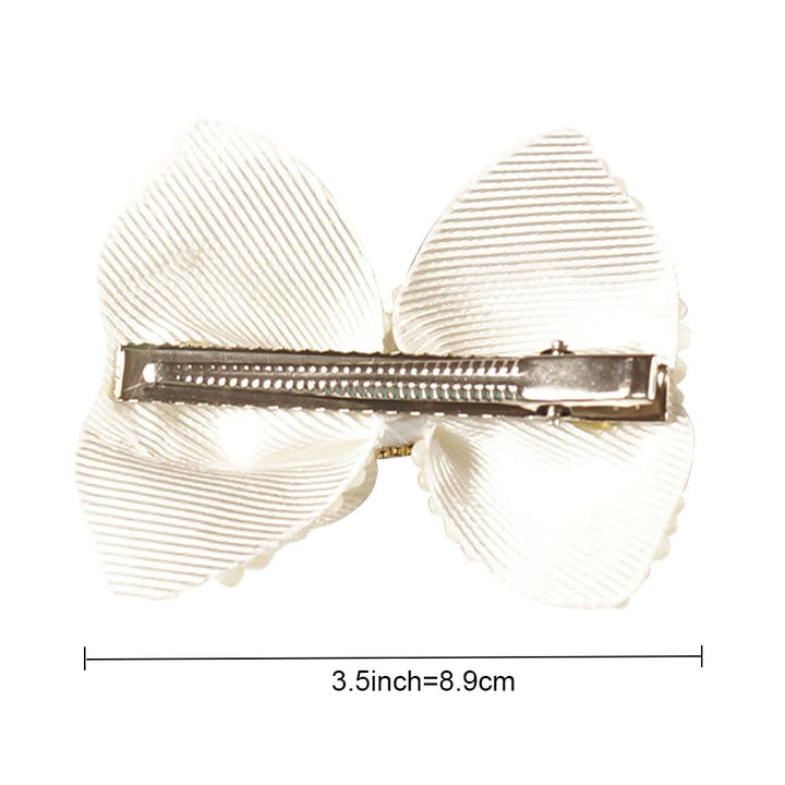 2 Pack 3.5inch White Rhinestone Hair Bows for Girls Cute Pearls Hair Bow With Alligator Hair Clips Beads Hairgrip For Kids Toddlers Teens Children