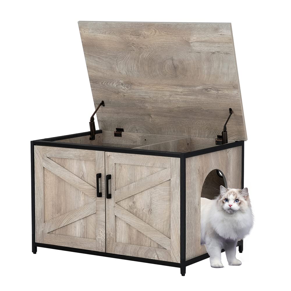 Top Opening Cat Litter Box Enclosure, Flip Top XL Extra Large Cat Box Furniture, Friendly to Elderly People, High Jumbo Automatic Litter Box Cover Hidden for Large Cat