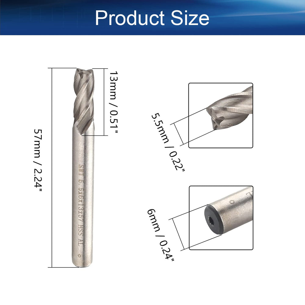 5.5mm 4 Flutes Straight Shank End Mill Cutter, HSS-AL Spiral Bits Cut Assembled On Milling Machines, Round Shank Milling Cutting Tool for Stainless Steel Alloy Copper Metal 1Pcs