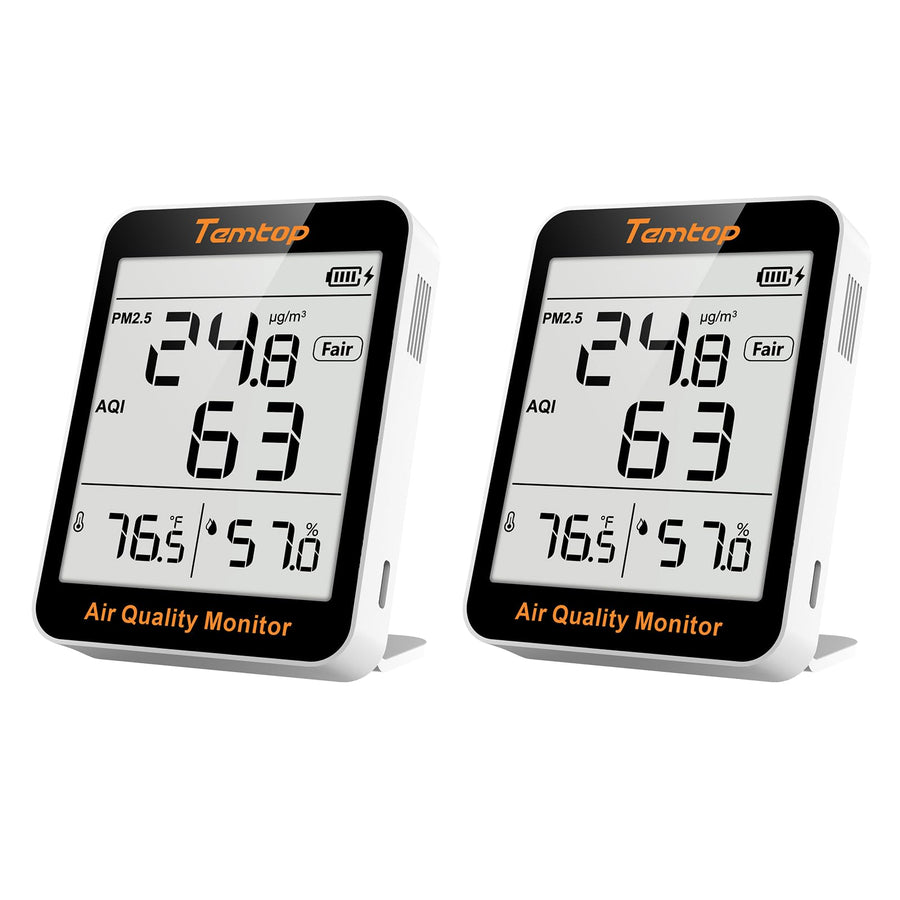 2 Pack S1 Indoor Air Quality Monitor, Portable AQI PM2.5, Temperature, Humidity Detector for Home, Office or School, Air Quality Tester 4 More Home Monitoring, Battery Powered, Magnetic Suction