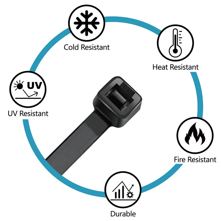 Zip Ties Assorted Sizes(4”+6”+8”+12”), 400 Pack, Black Cable Ties, UV Resistant Wire Ties
