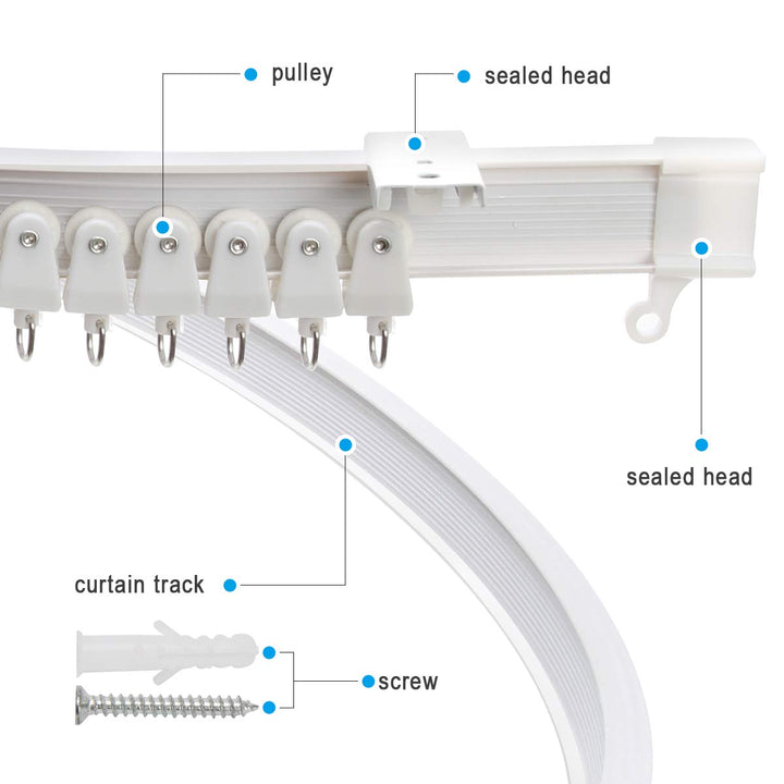 Ahier 5M/16.4FT Ceiling Curtain Track, Bendable Straight Curved Curtain Track for Curtains, Bendable Curved Track Rails Slide Rail Accessories