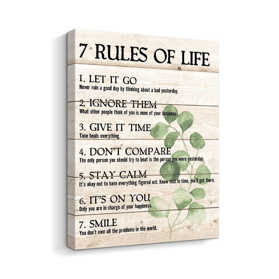 CREOATE Motivational Quotes Wall Art- Plant Print 7 Rules of Life Inspirational Motto Canvas Print Home Office Wall Décor