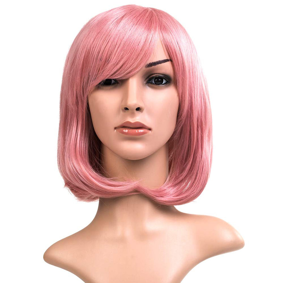 Short Straight Hair Wig 12 Inches Anime Cosplay Costume Party Wigs (Pink)