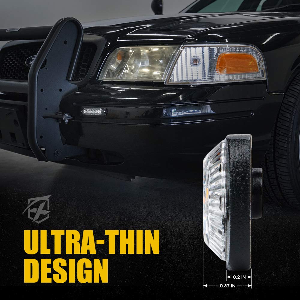 4pcs LED Emergency Strobe Lights,Amber White 6- LED Surface Mount Flashing Strobe Lights, Sync Feature Ultra Slim Grill Lights for Off-Road Vehicles ATV SUV Trucks Cars
