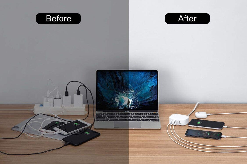 USB Charging Station 4 Port - USB Charger Block Multiple USB Charging Station, USB Wall Charger USB Charger Cable White 6ft USB Charging Hub for Multiple Devices (ULlisted)