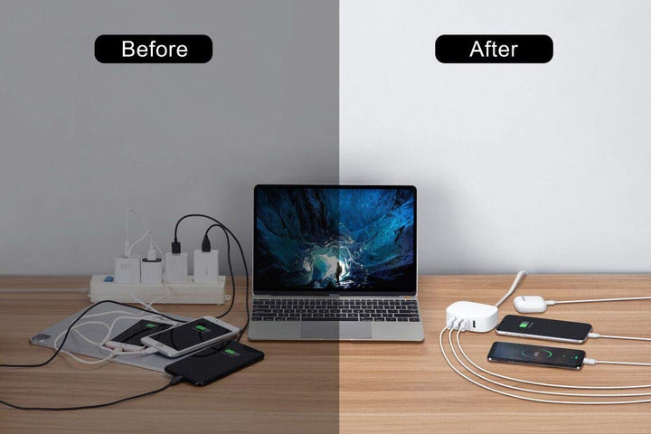 USB Charging Station 4 Port - USB Charger Block Multiple USB Charging Station, USB Wall Charger USB Charger Cable White 6ft USB Charging Hub for Multiple Devices (ULlisted)