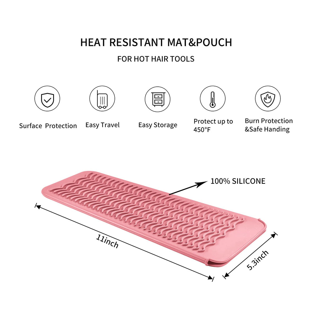 Silicone Heat Resistant Travel Mat Pouch for Hair Straightener,Crimping Iron,Hair Curling Iron,Hair Curling Wand,Flat Iron,Hair Waving Iron and Hot Hair Styling Tools (Light Pink)