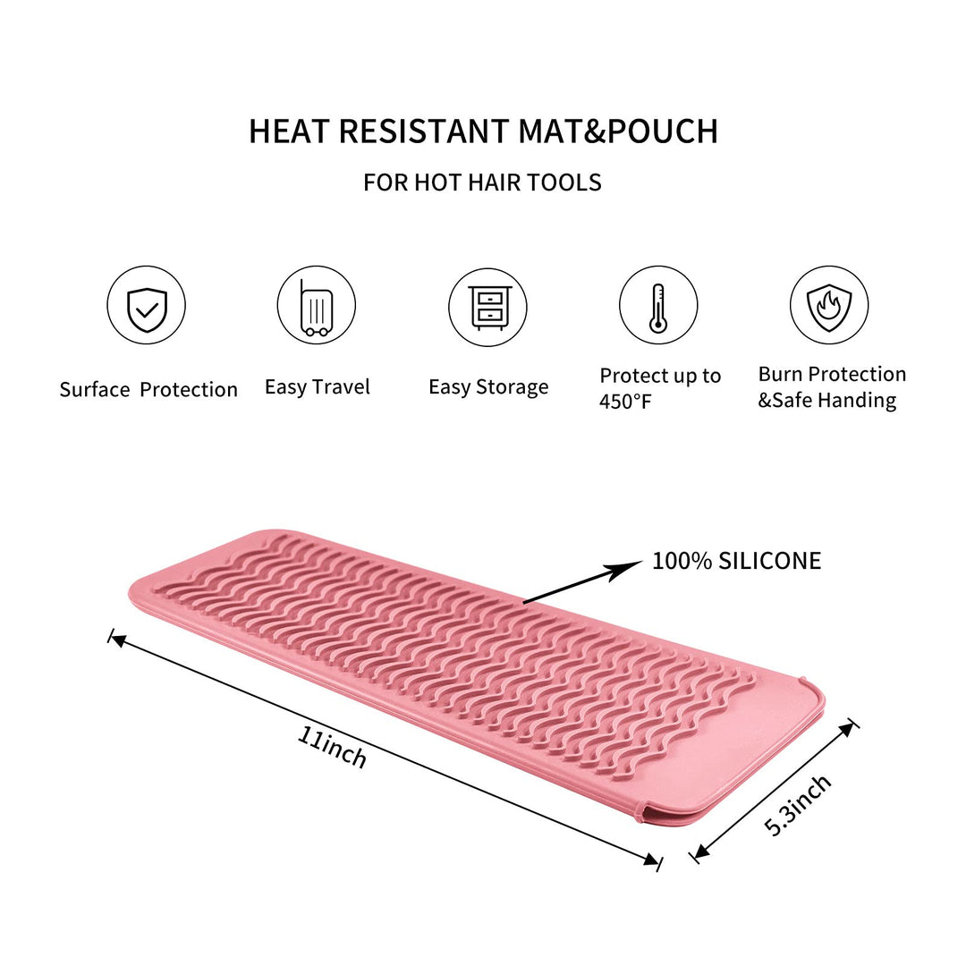 Silicone Heat Resistant Travel Mat Pouch for Hair Straightener,Crimping Iron,Hair Curling Iron,Hair Curling Wand,Flat Iron,Hair Waving Iron and Hot Hair Styling Tools (Light Pink)
