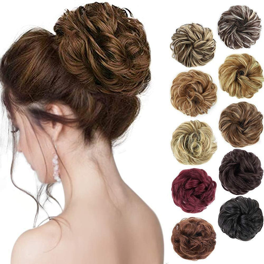 1PCS Messy Hair Bun Hair Scrunchies Extension Curly Wavy Messy Synthetic Chignon for Women (Light Golden Brown 12#)