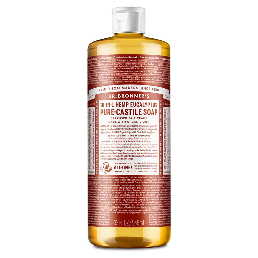- Pure-Castile Liquid Soap (Eucalyptus, 32 ounce) - Made with Organic Oils, 18-in-1 Uses: Face, Body, Hair, Laundry, Pets & Dishes, Concentrated, Vegan, Non-GMO