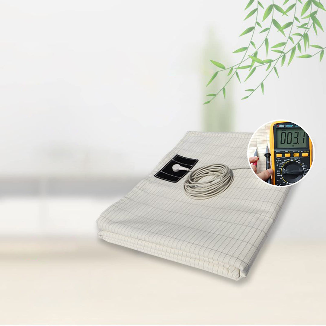 Grounding Sheet with Grounding Cord,Grounding Sheets with Organic Cotton Conductive Silver Fiber, Grounding Improve Sleep (35X59in White