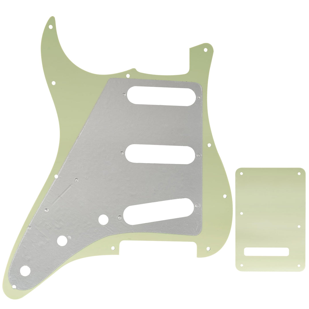 SSS 11 Holes Strat Electric Guitar Pickguard and BackPlate Set for Fender US/Mexico Made Standard Stratocaster Modern Style Guitar Parts,3Ply Mint Green