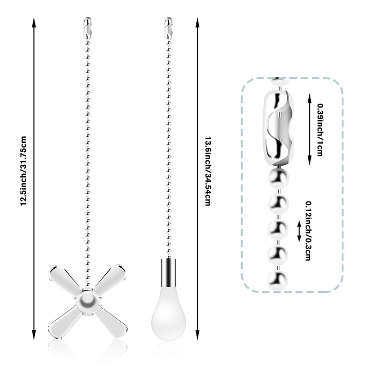 Ceiling Fan Pull Chains With Decorative, 2 Pieces Of Silver Ceiling Fan Chain Extenders 13.6 Inches Fit All Standard Ceiling Fans And Light Fixtures,Pull Chain Extension With Connector.