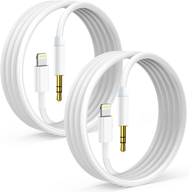 Lightning to 3.5mm Aux Cable, Apple MFi Certified Headphone Audio Jack Cord Compatible with iPhone 14 13 12 11 XS XR X SE 8 7 6 5 iPad/iPod to Car Stereo, Speaker, 2Pack (White)