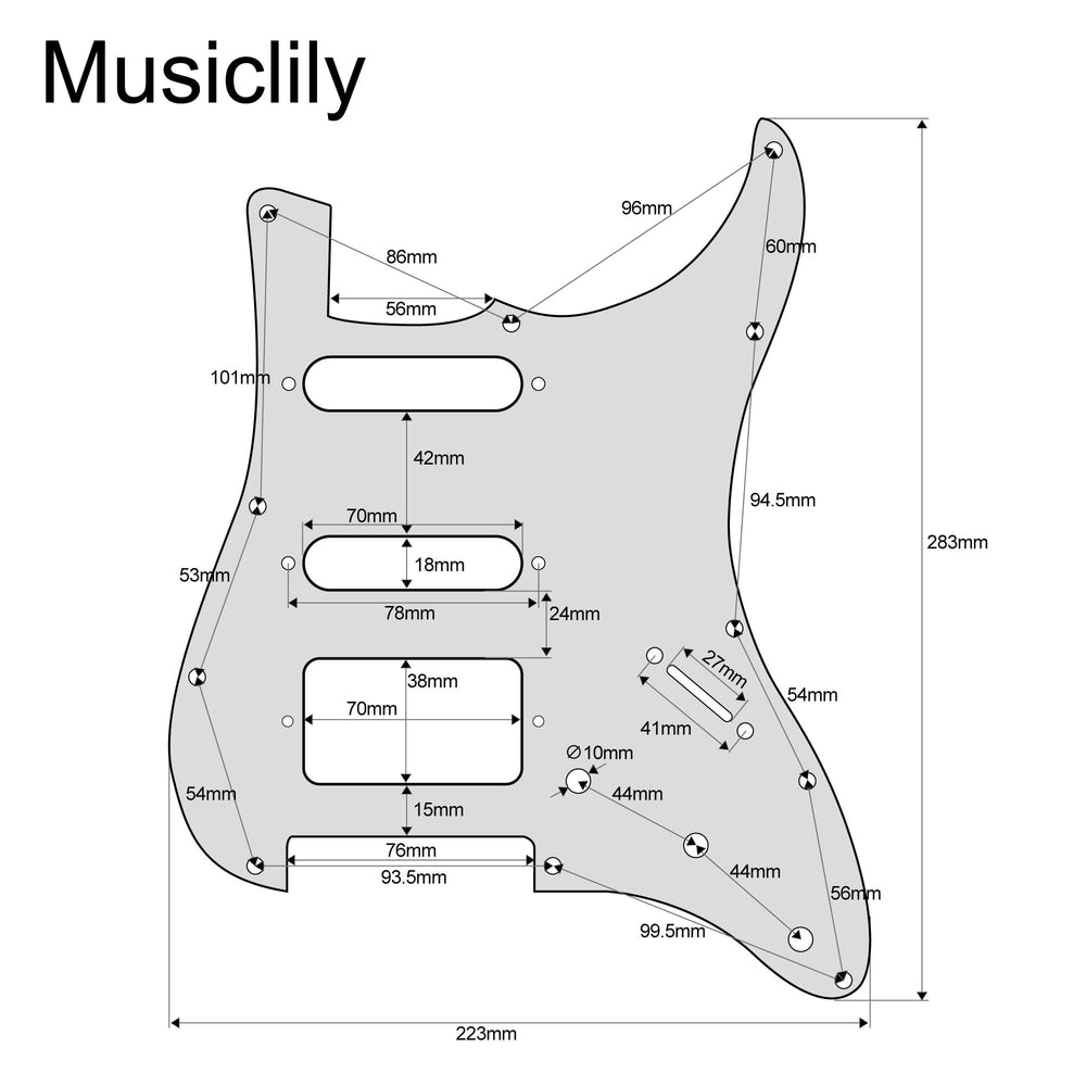 Pro 11-Hole Modern Style Strat HSS Pickguard for American Stratocaster Guitar, 3Ply Black