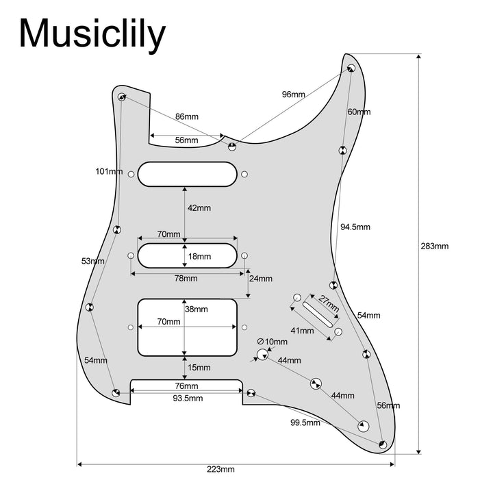 Pro 11-Hole Modern Style Strat HSS Pickguard for American Stratocaster Guitar, 3Ply Black