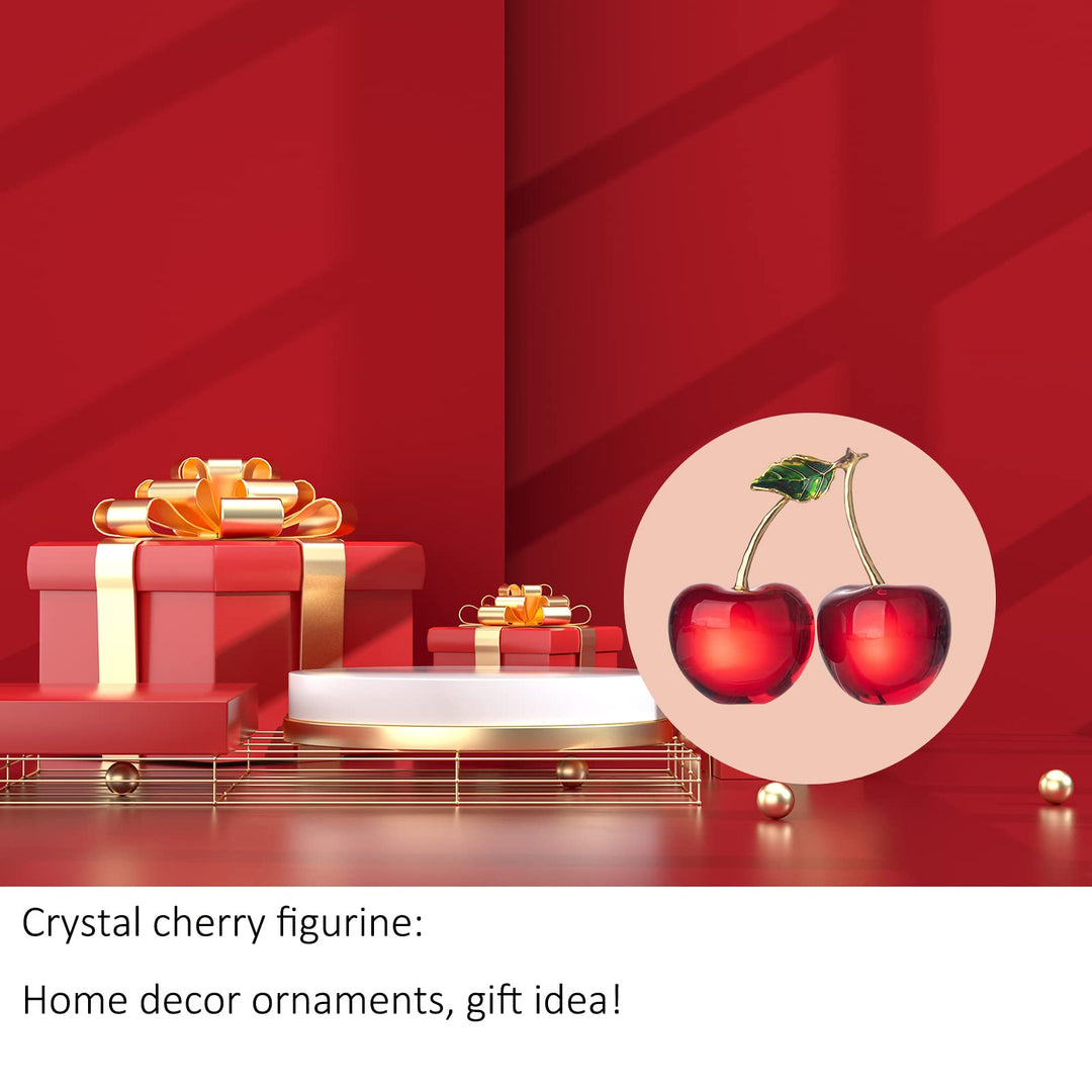 Crystal Cherry Figurine Glass Fruit Status Paperweight Home Decor Ornaments Tabletop Centerpiece